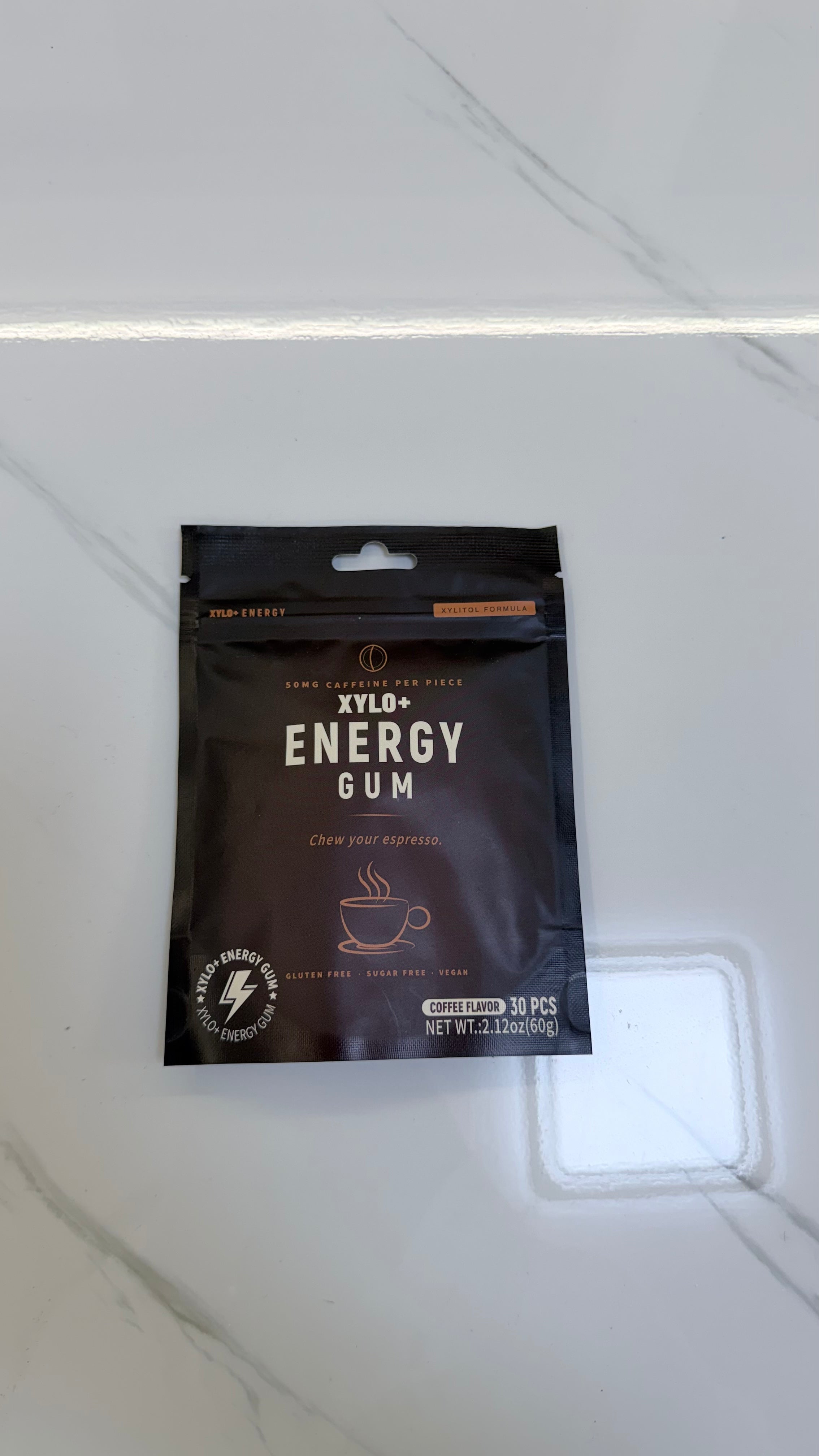 XYLO+ Energy Gum — Caffeine + L-Theanine Chewing Gum | 50mg Caffeine Per Piece, 30 Pieces