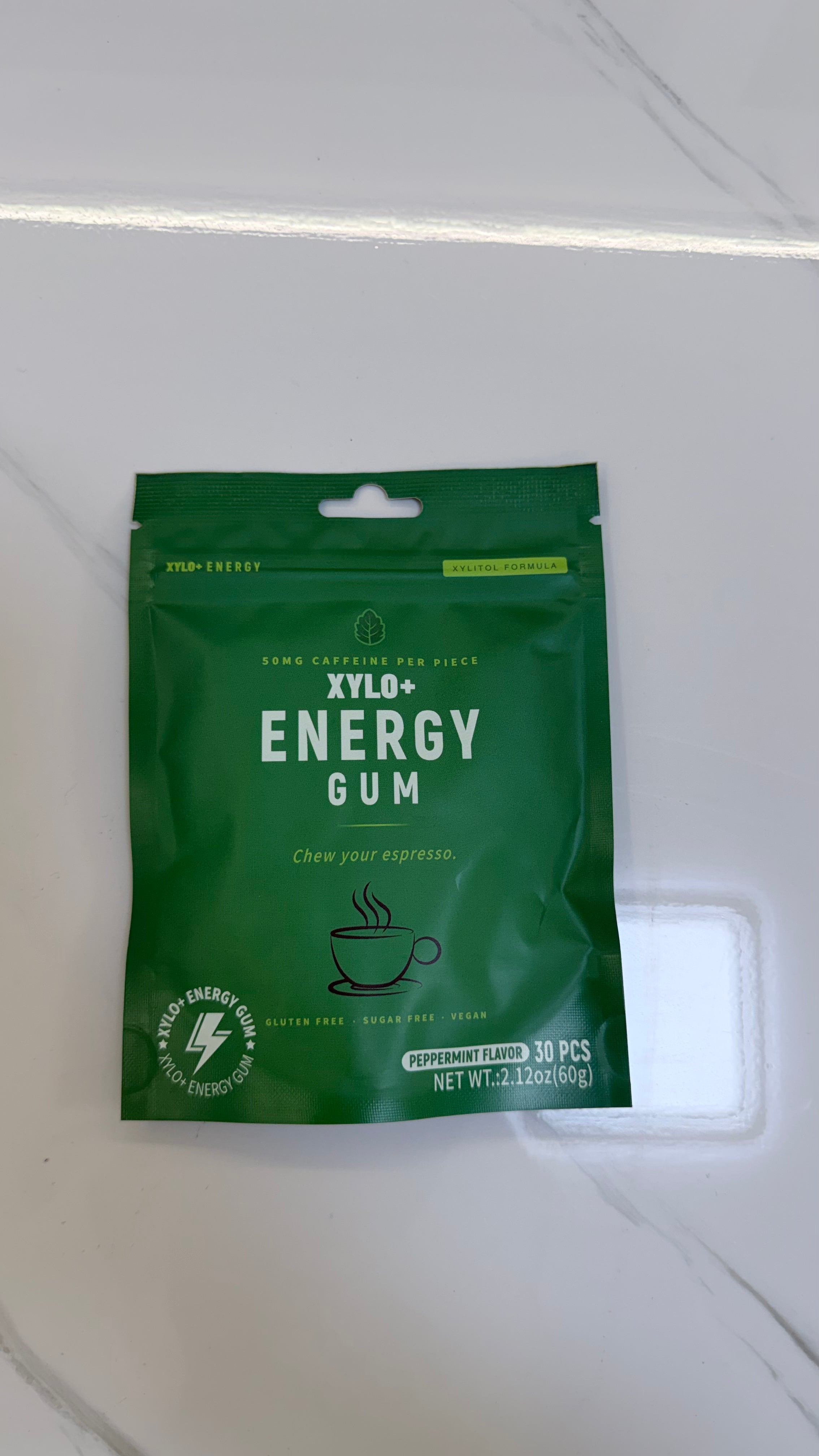 XYLO+ Energy Gum — Caffeine + L-Theanine Chewing Gum | 50mg Caffeine Per Piece, 30 Pieces