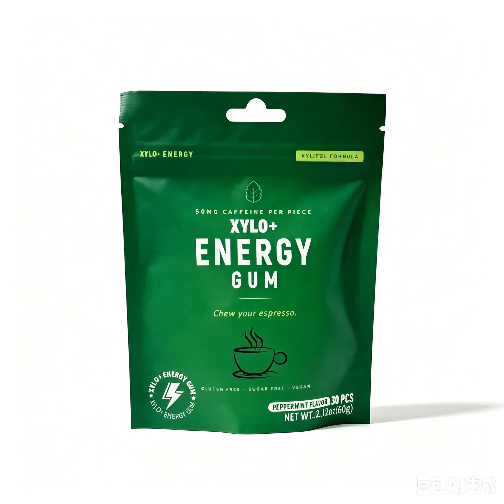 XYLO+ Energy Gum Peppermint flavor front pouch