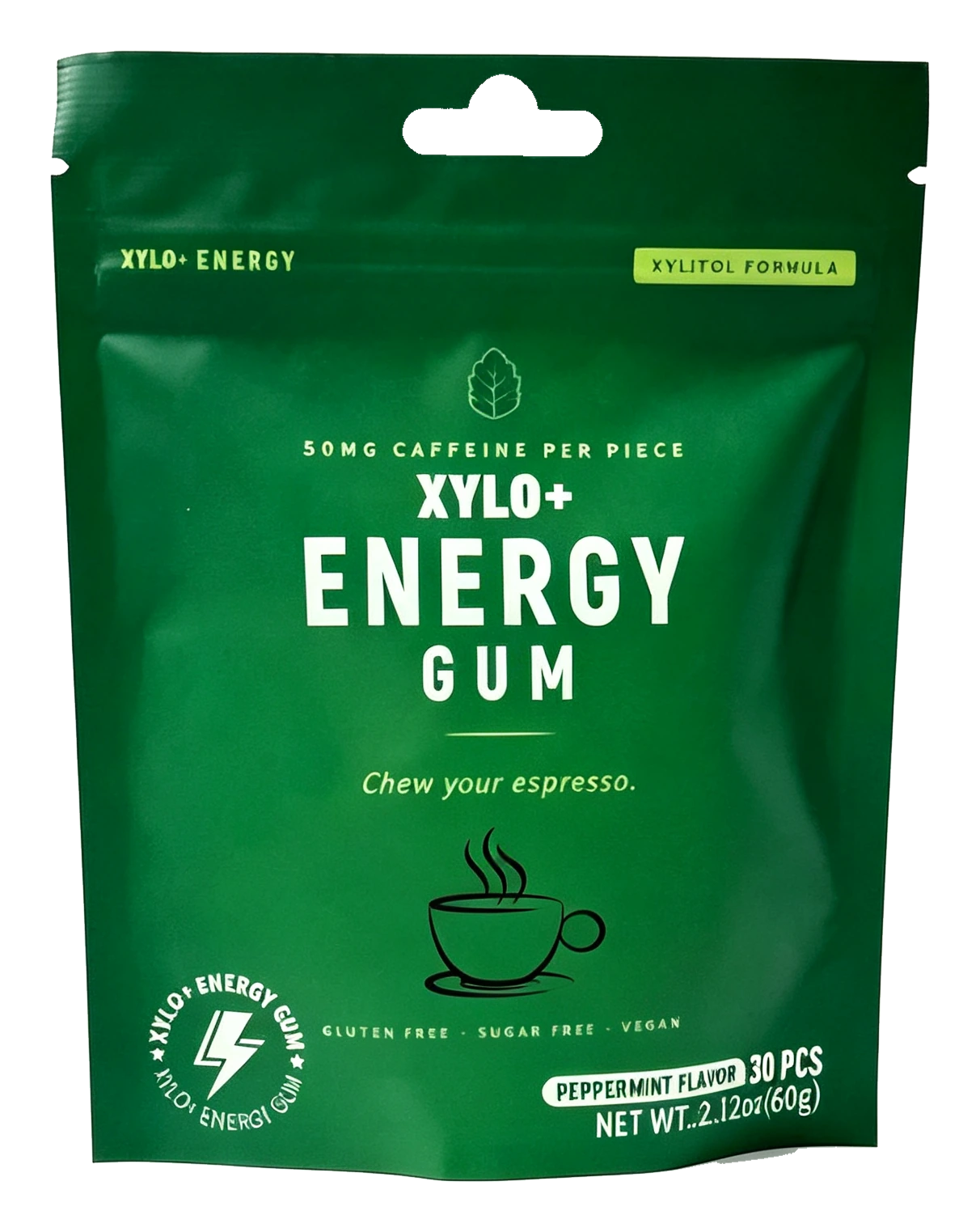 XYLO+ Energy Gum Peppermint flavor front pouch